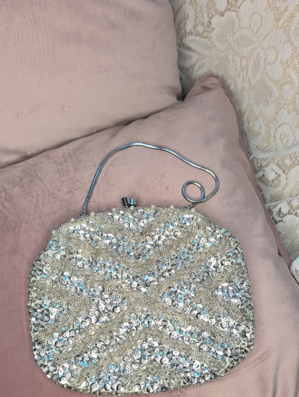 Silver Sequin Embellished Evening Clutch